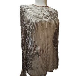 Ralph Lauren Purple Label Maritza Blouse Mesh Studs Jewels Womens 2 Rhinestones